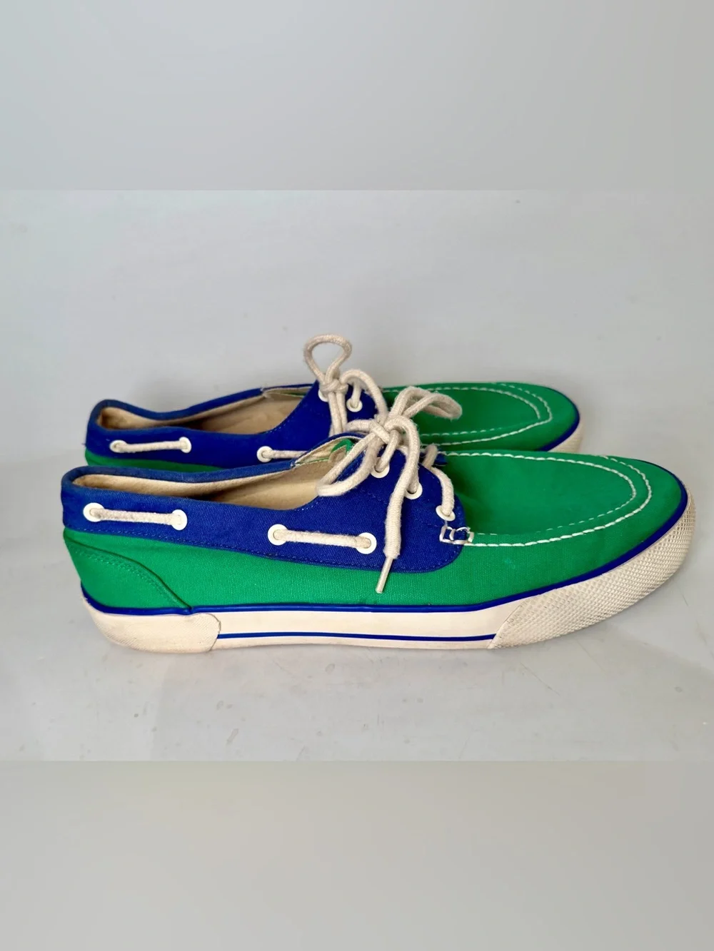 VTG POLO Ralph Lauren Franz Lace Up Blue Green Sneakers Deck Boat Shoes Men 10 D